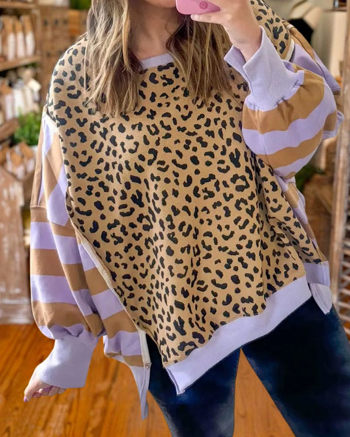 Trendy Leopard Patchwork Print Sweatshirt