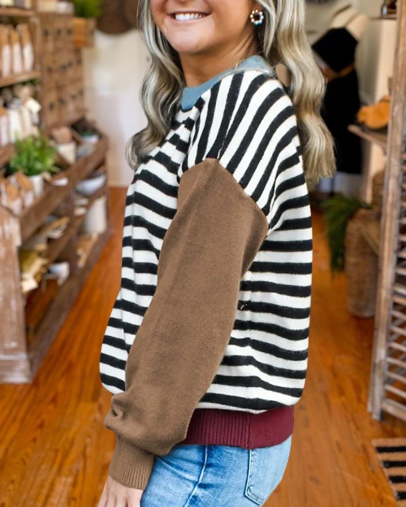 Casual Striped Color Block Sleeve Sweater