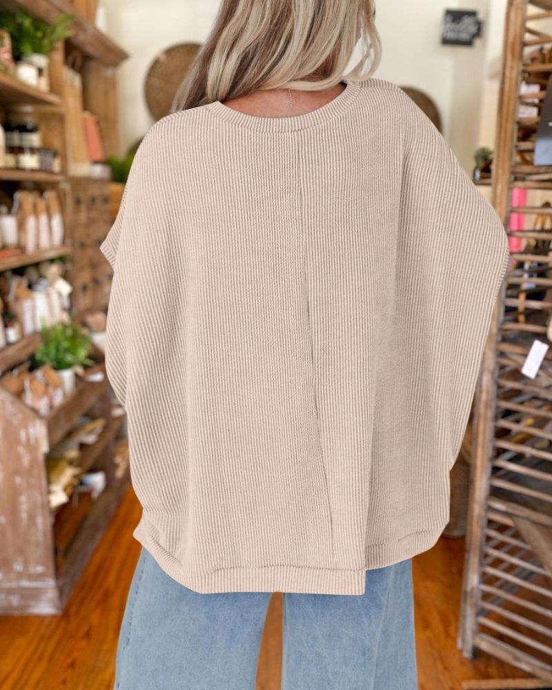 Summer Knitted Oversized Bat Sleeve T-Shirt