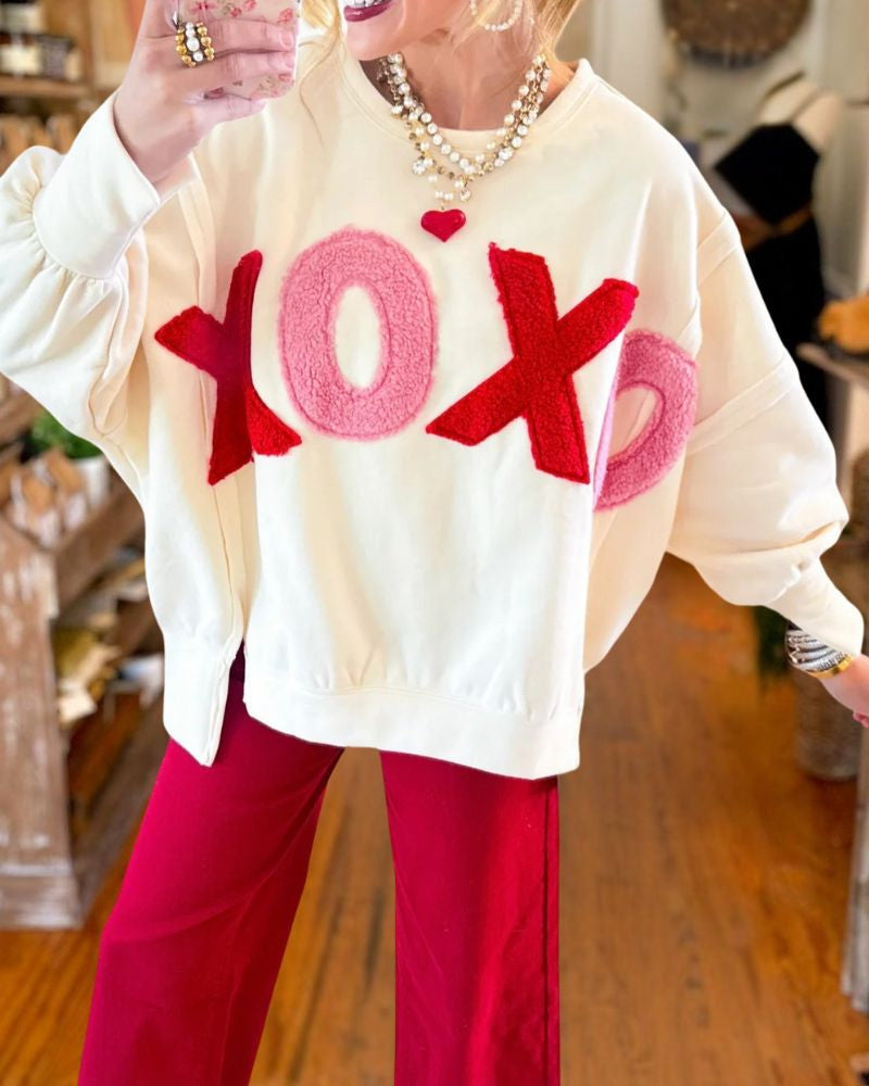 Valentine XO Heart Graphic Oversized Sweatshirt