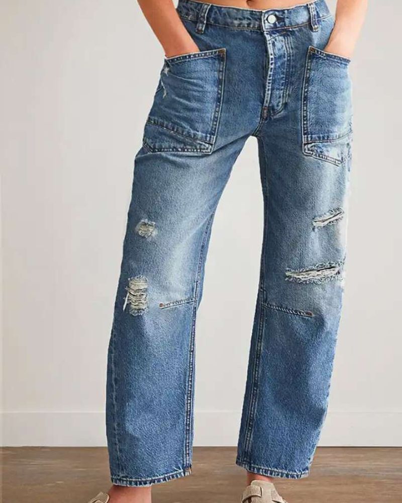Casual Retro Ripped Straight Loose Jeans