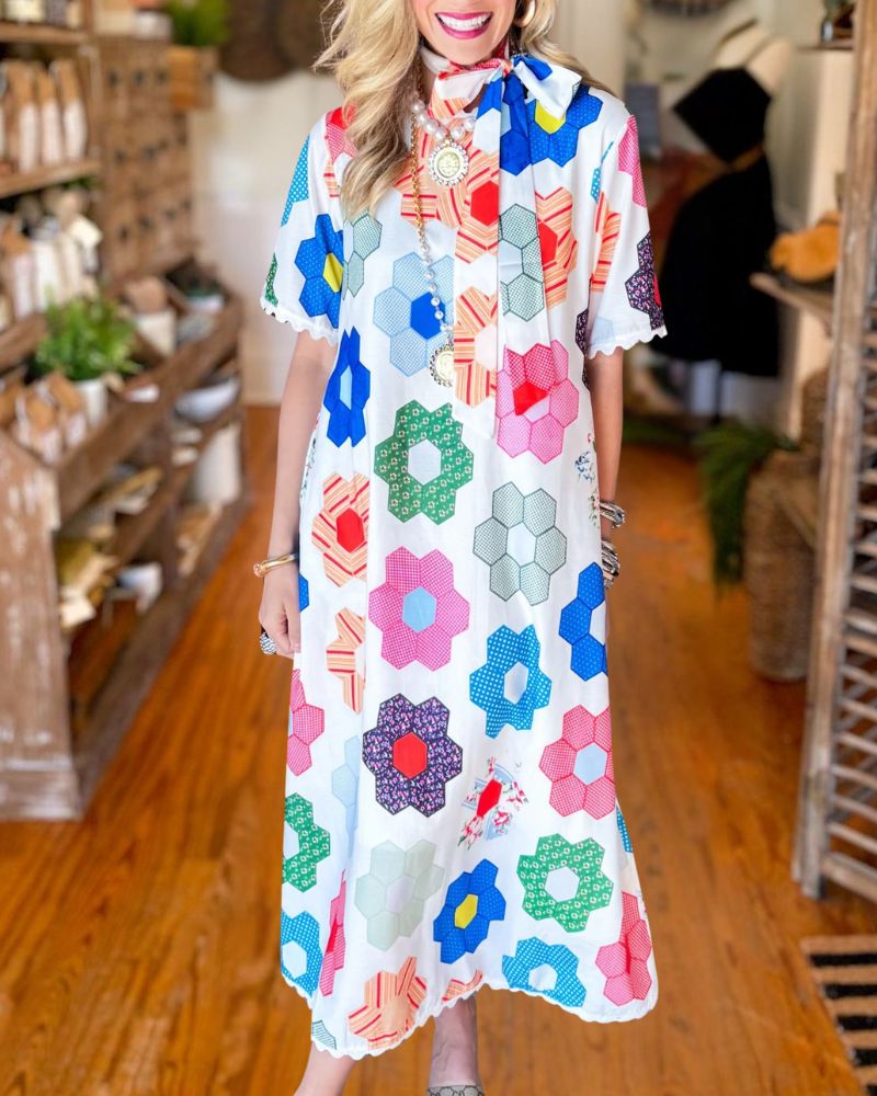 Colorful Geometric Flower Print Dress 