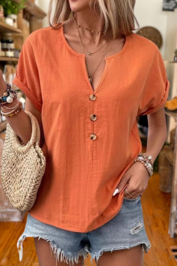 Simple Comfort V-Neck Button Top