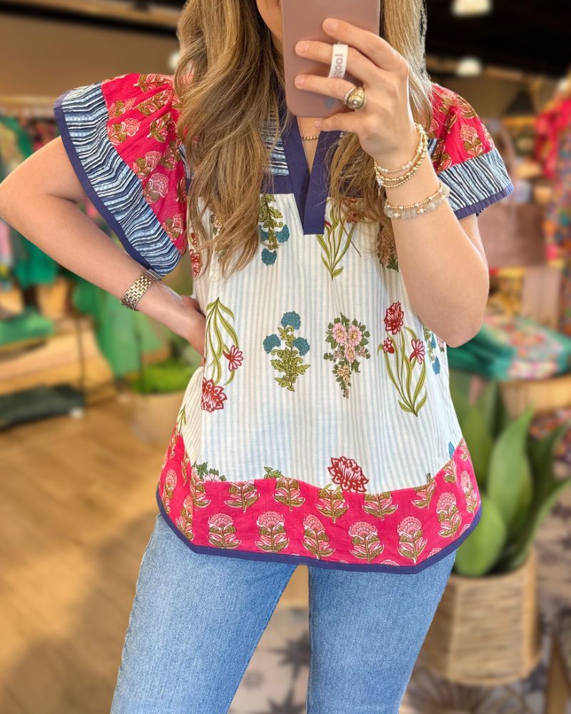 Garden Print Fly Sleeve Top