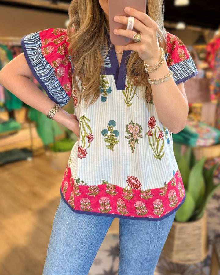 Garden Print Fly Sleeve Top