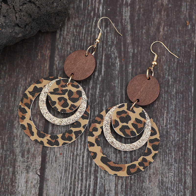 Leopard Sequined Leather Hoops
