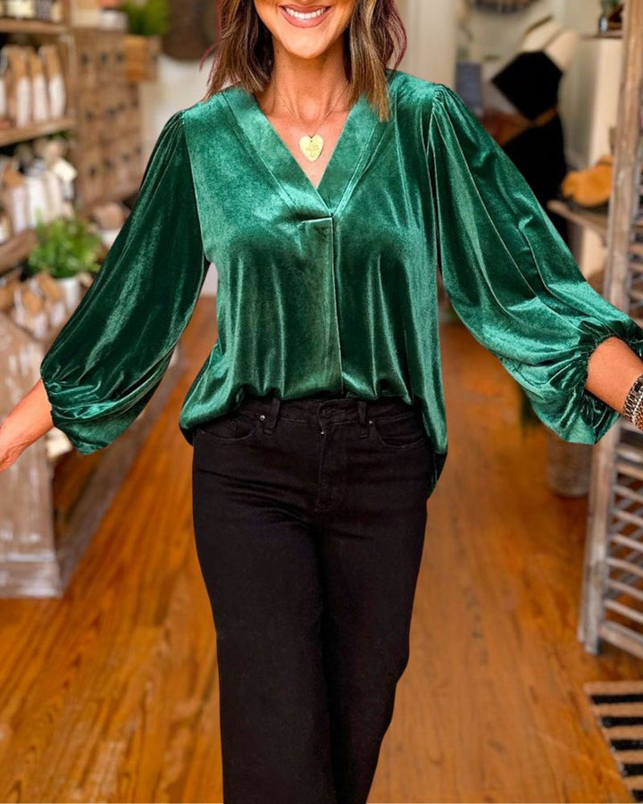 Christmas Gold Velvet Long Sleeve Top