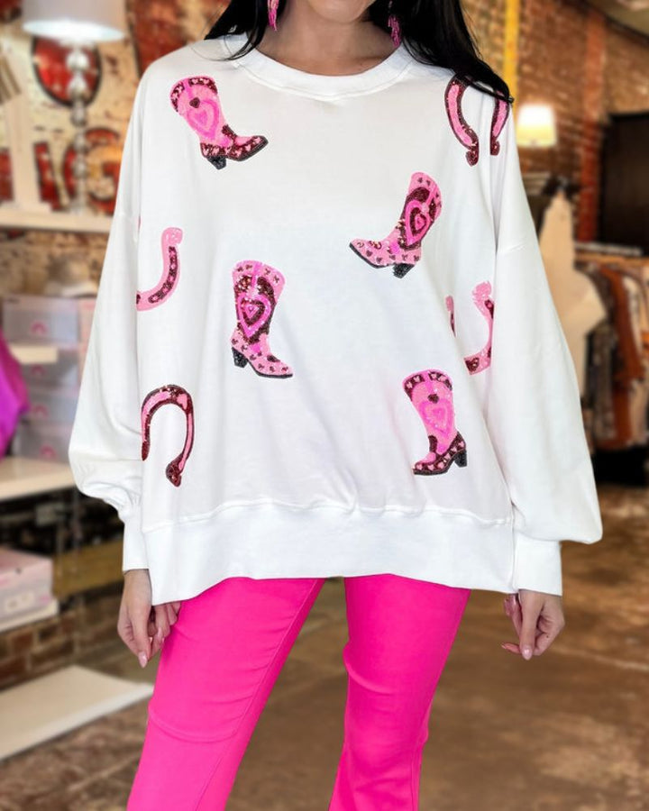 Color-Block Sequin Boot Sweatshirt