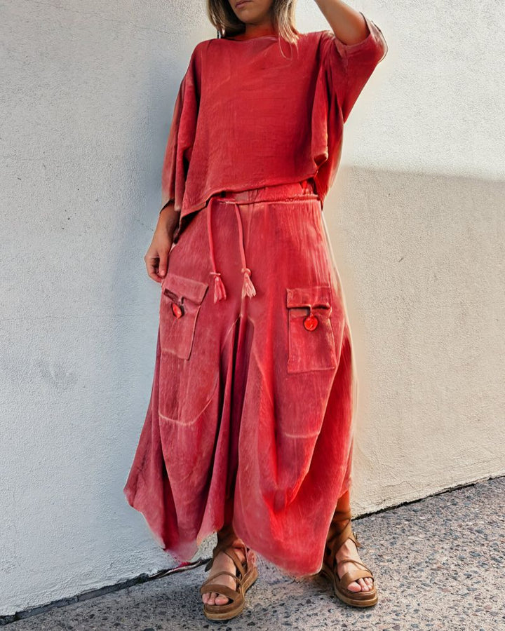 Casual Solid Color Two-Piece Skirt Set