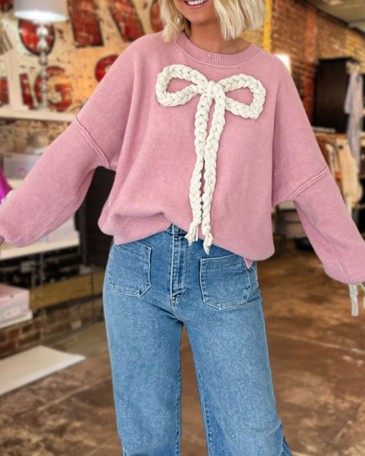 Bow Knitted Sweater Long Sleeve Top
