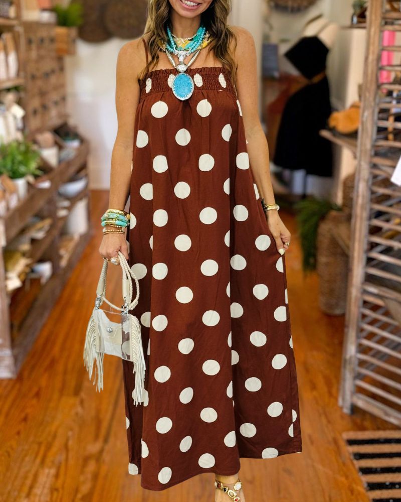 Boho Chic Polka Dot Strapless Maxi Dress