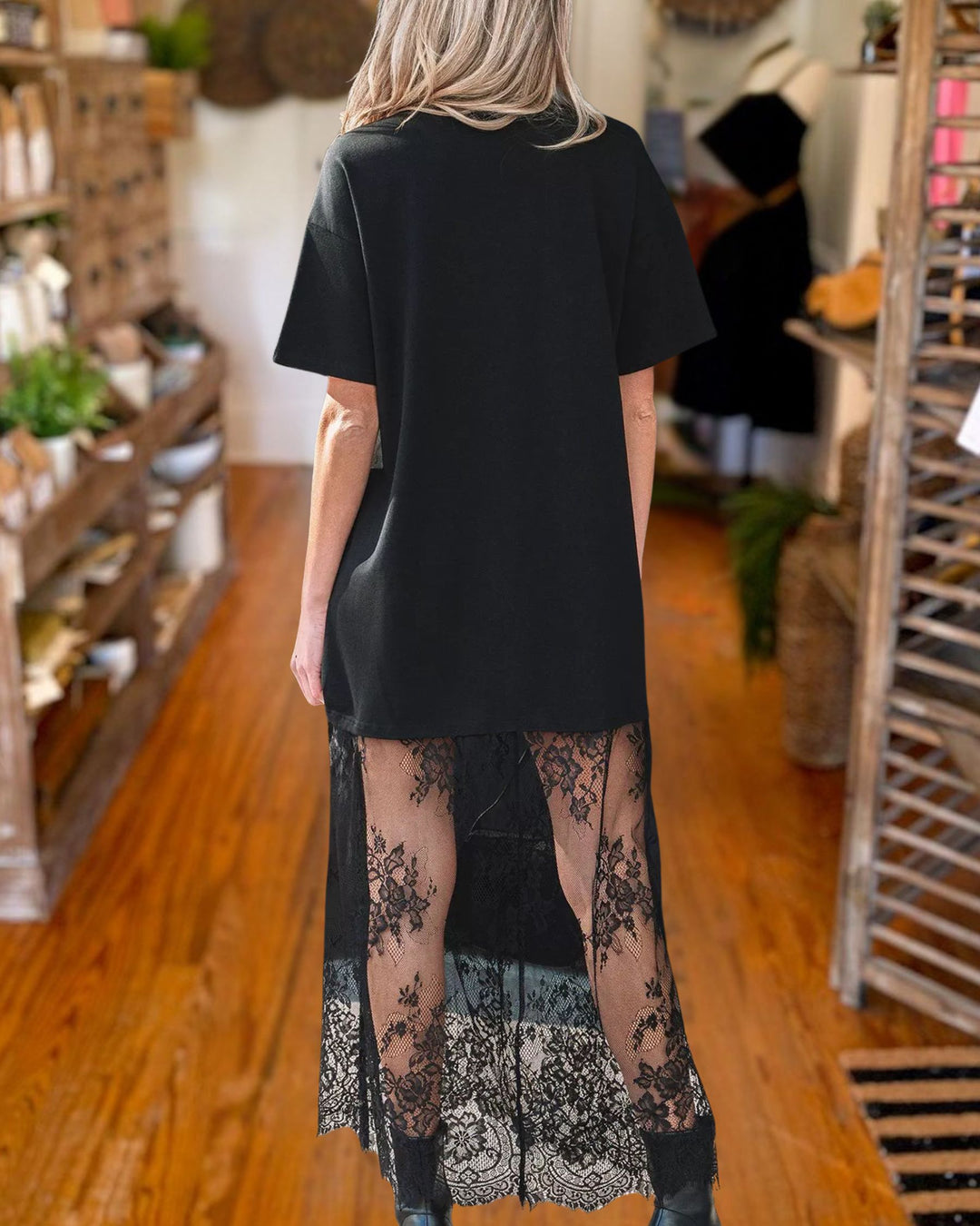 Modern Lace Hem T-Shirt Dress