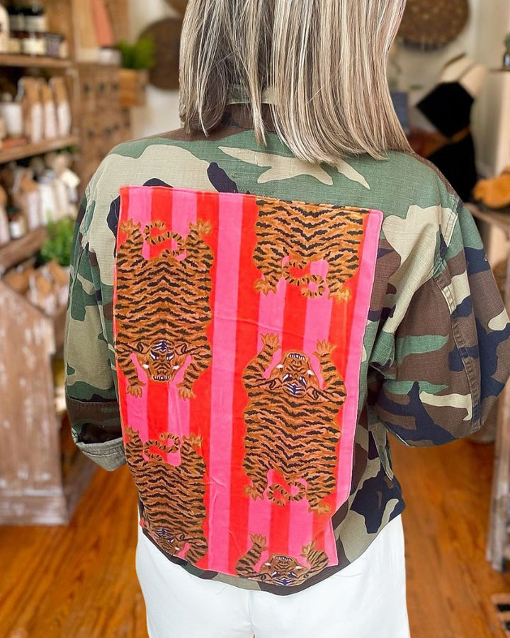 Tiger Patch Detail Bold Camo Jacket 