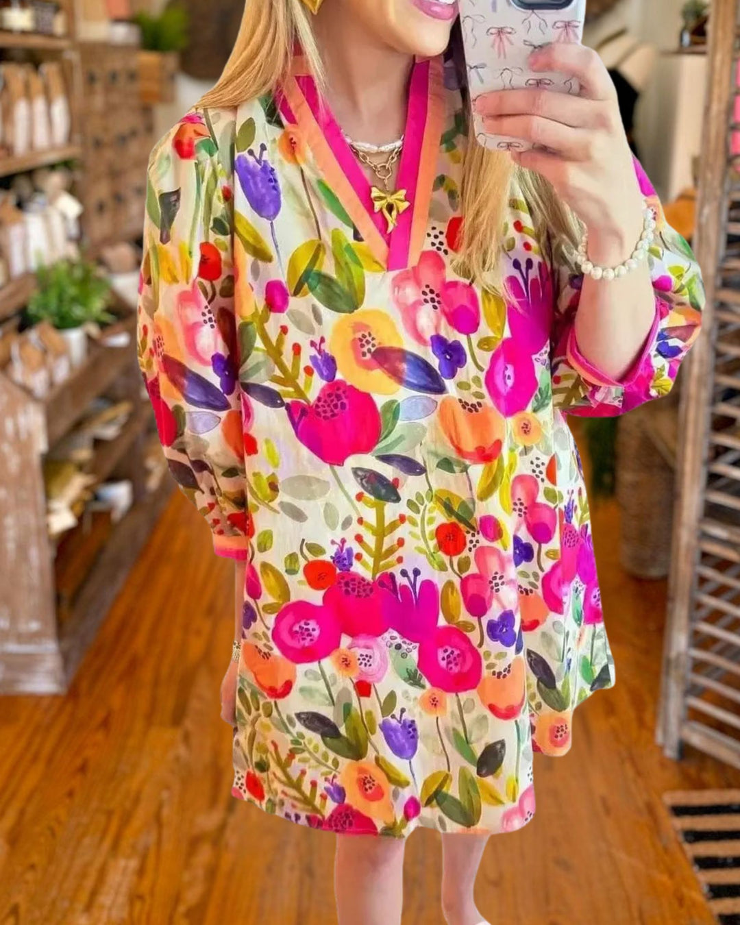 Chic Floral Print Tunic Dress 
