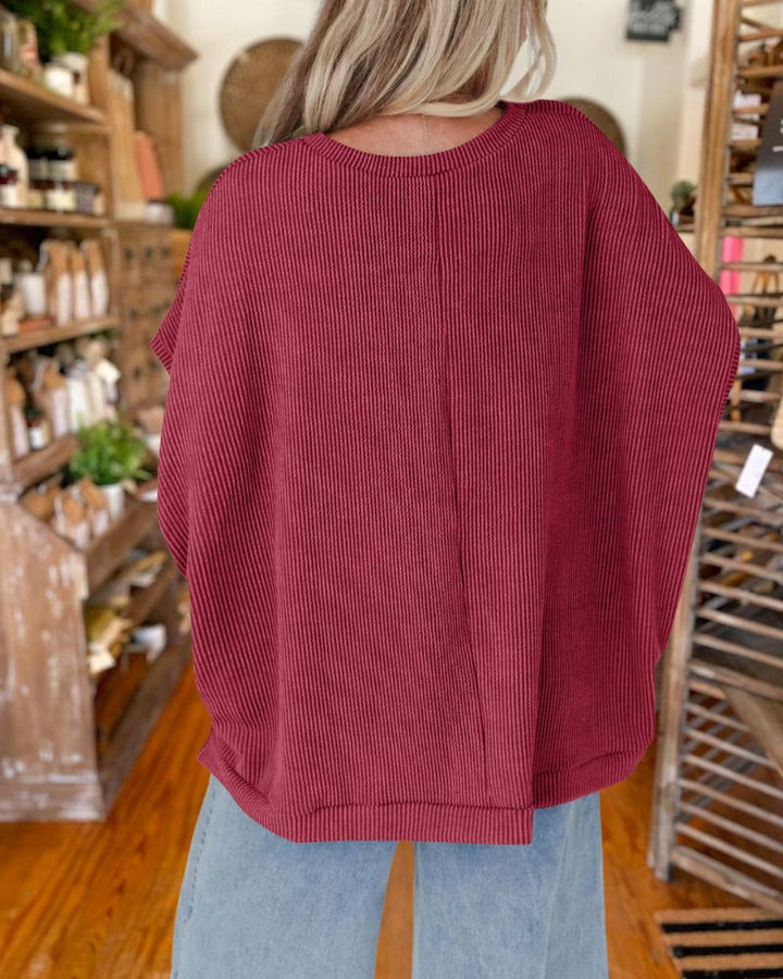 Summer Knitted Oversized Bat Sleeve T-Shirt
