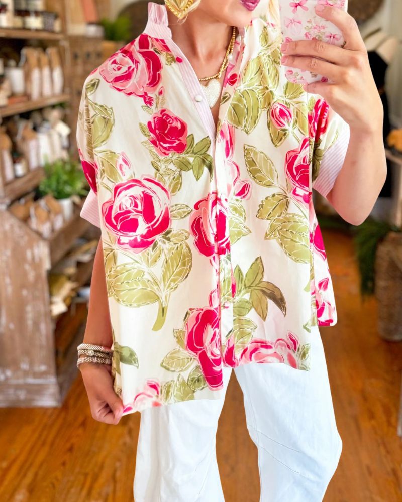 Floral Print Stand Collar Loose Blouse