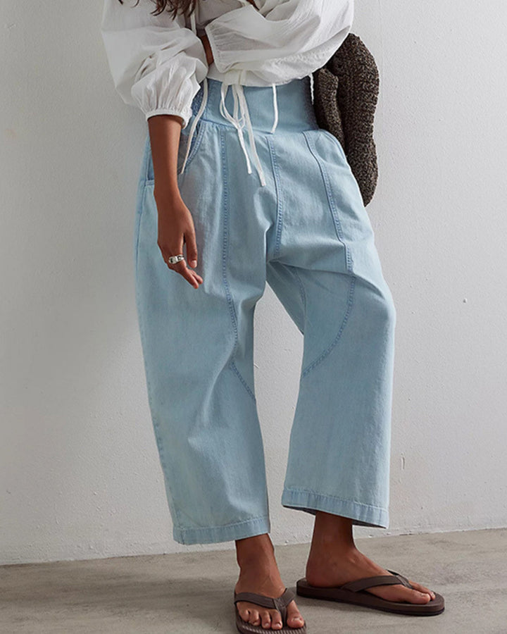 Washed Cropped Straight-Leg Pants