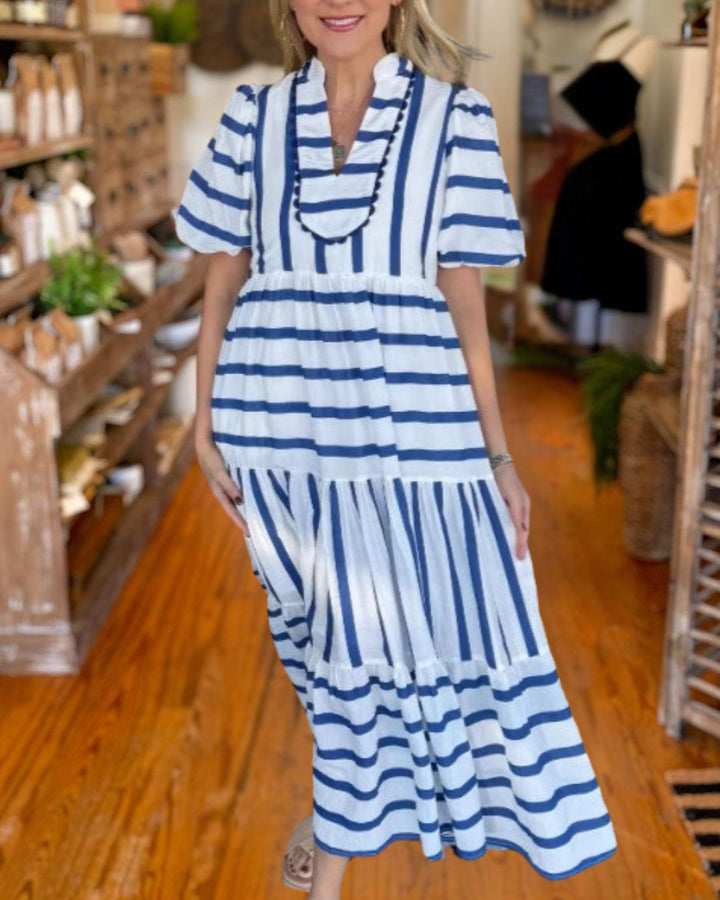 Chic Striped Tiered Midi Dress 