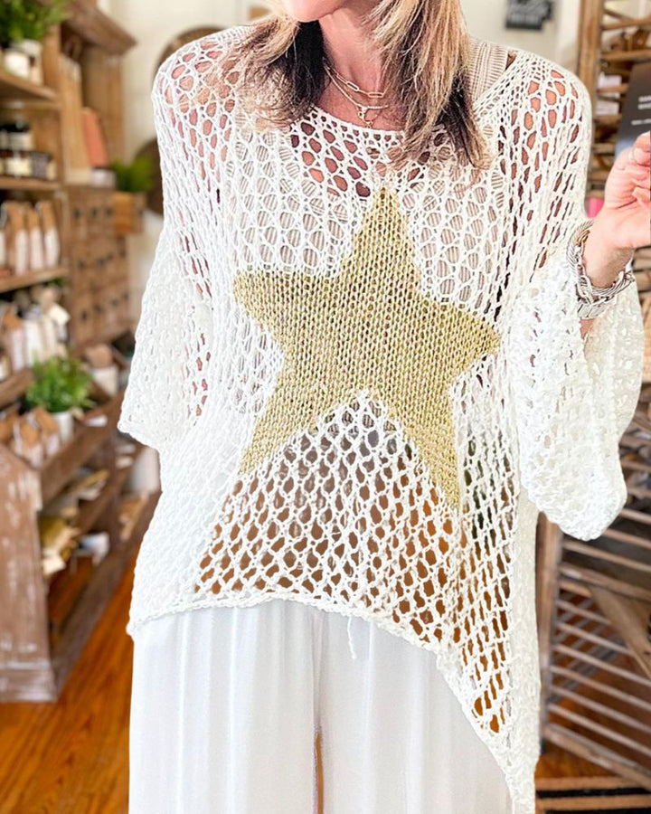Casual Loose Mesh Star Print Top