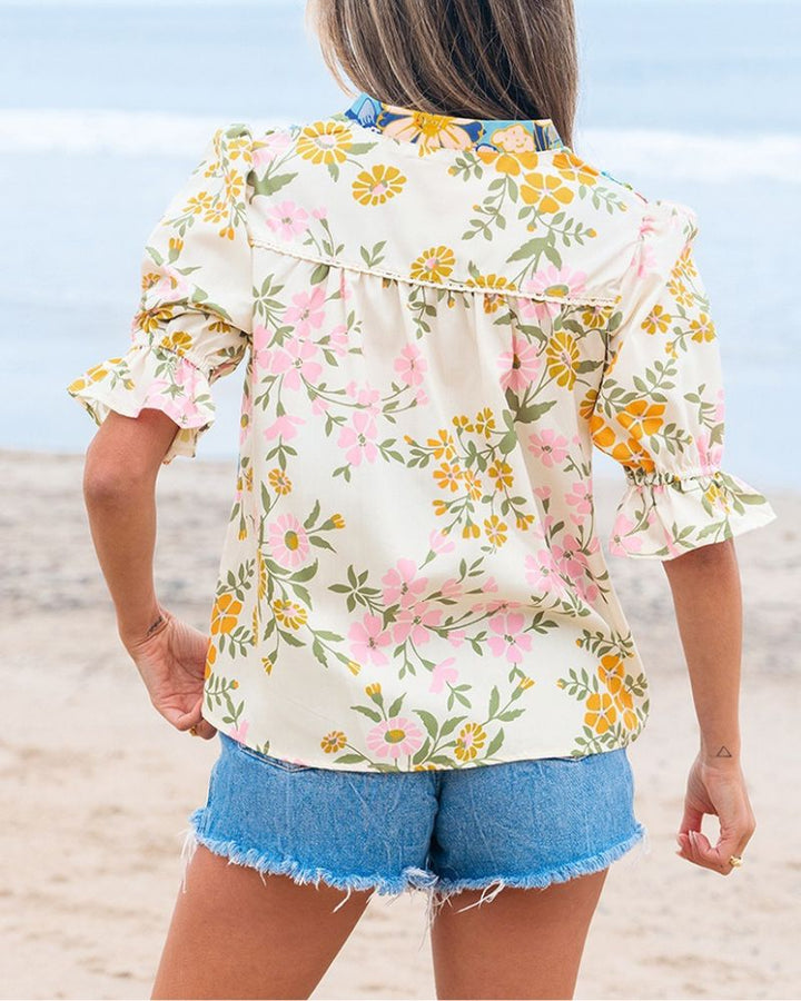 Printed Short-Sleeve Chiffon Shirt
