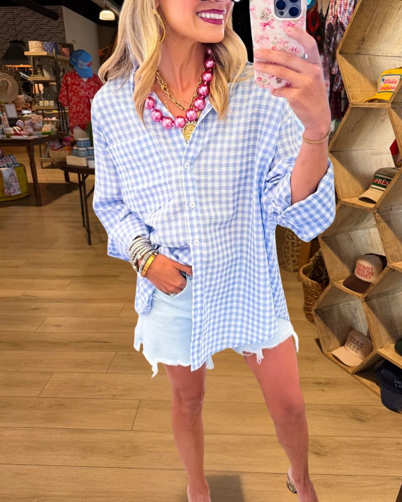 Classic Gingham Relaxed Button Down Shirt 5