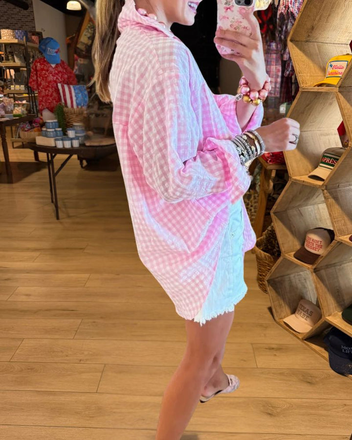 Classic Gingham Relaxed Button Down Shirt 4