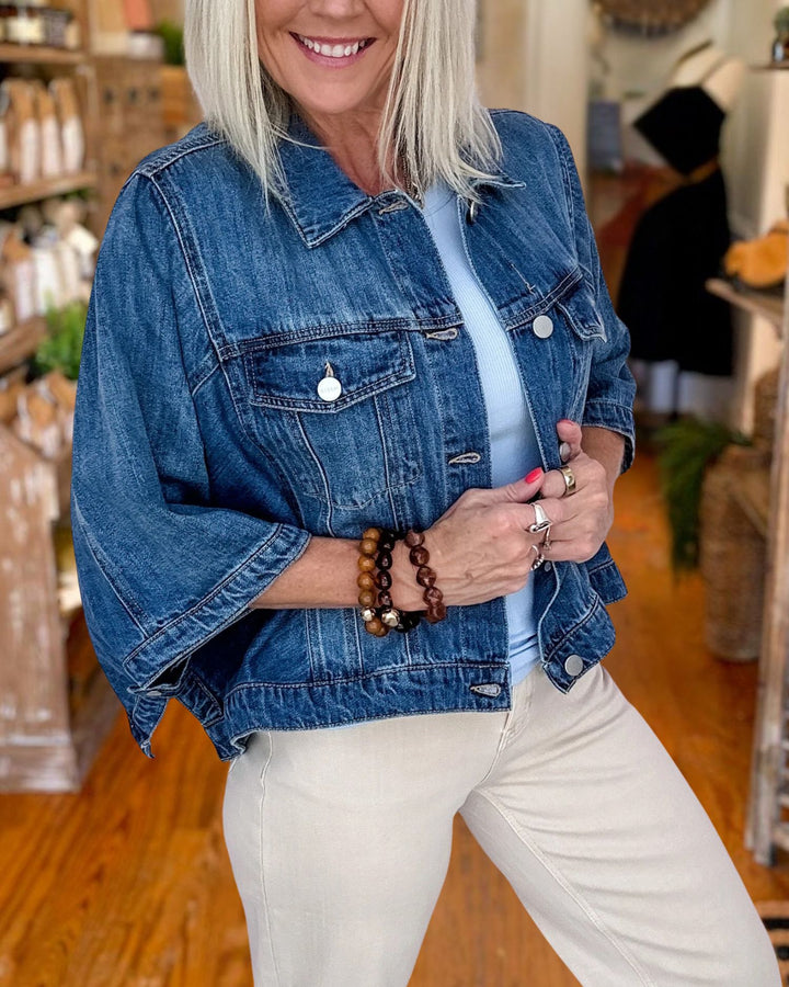 Modern Relaxed Denim Cape Jacket front view