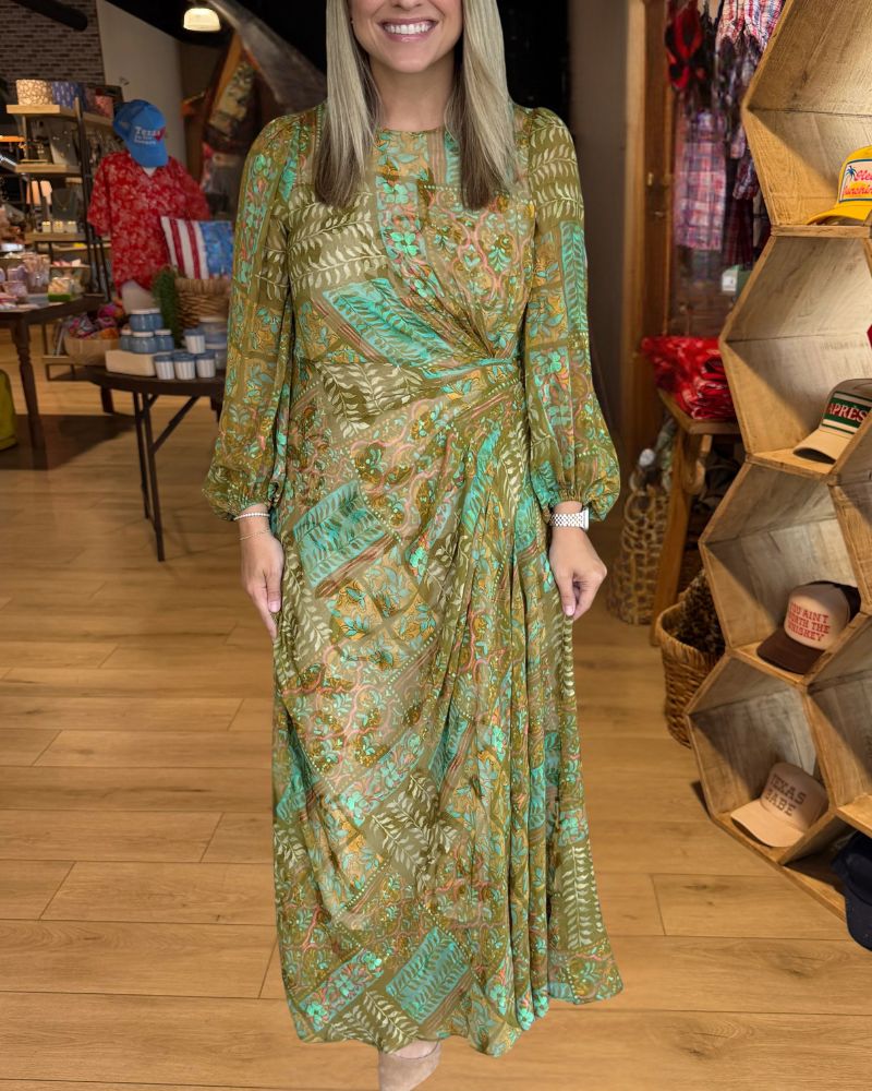 Olive aqua twist waist maxi dress front view