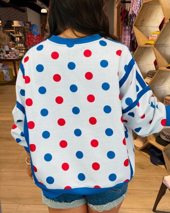 White polka dot relaxed sweatshirt back view