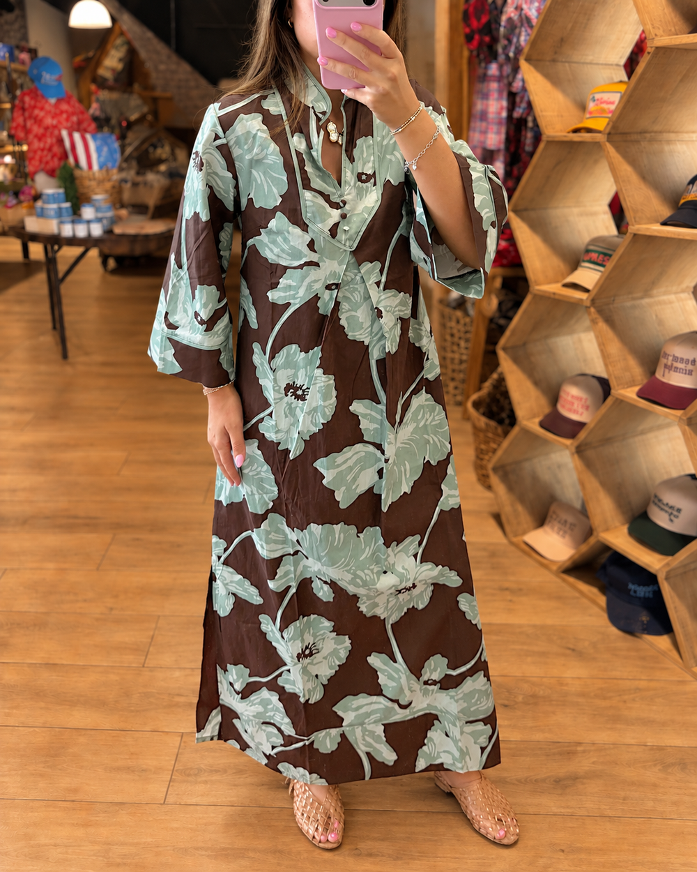 Chic Oversized Floral Split Neck Wide Sleeve Maxi Dress - view 2