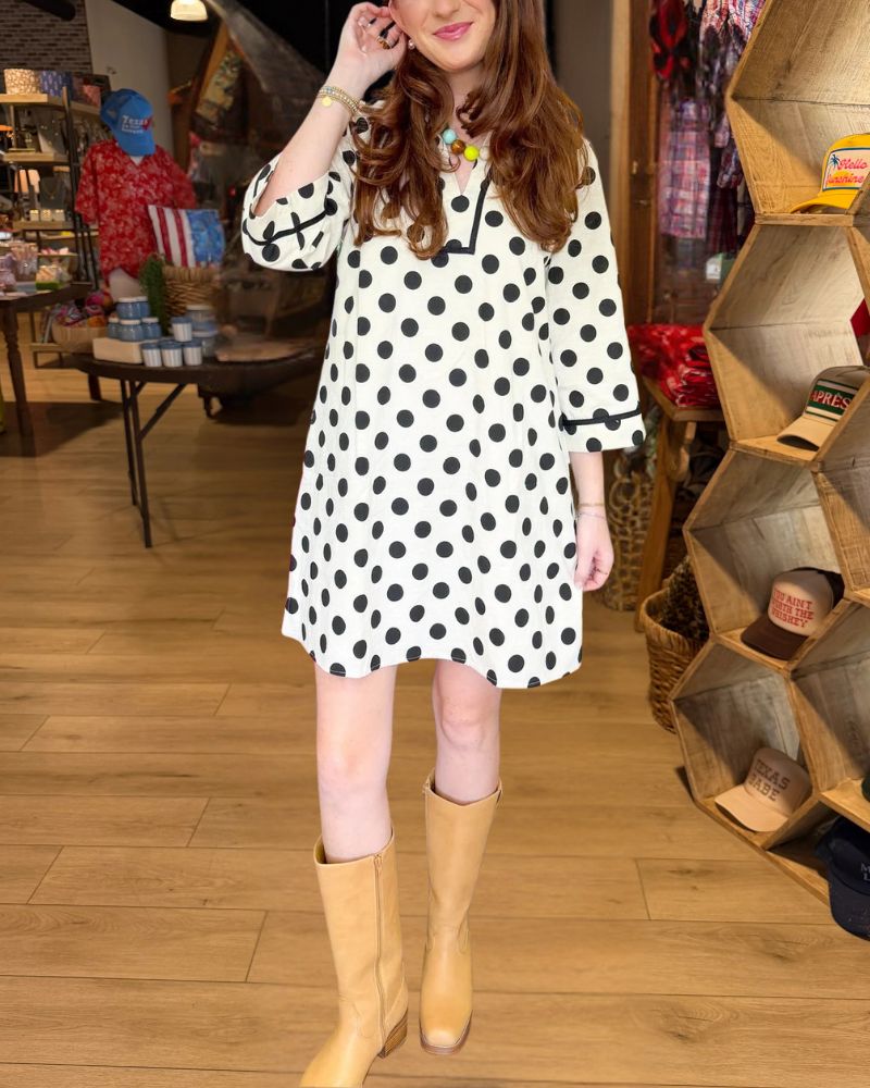 Chic Polka Dot Contrast Trim Three-Quarter Sleeve Mini Dress - view 2