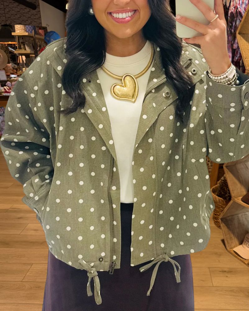 Chic Polka Dot Drawstring Hem Relaxed Jacket - view 1