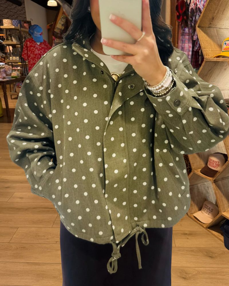 Chic Polka Dot Drawstring Hem Relaxed Jacket - view 2