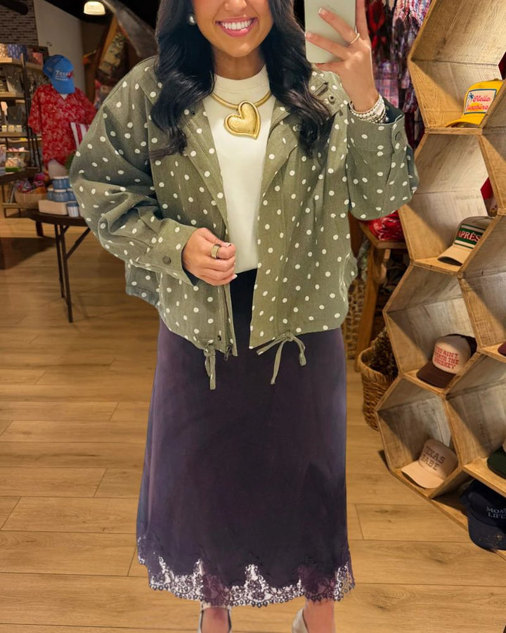 Chic Polka Dot Drawstring Hem Relaxed Jacket - view 3