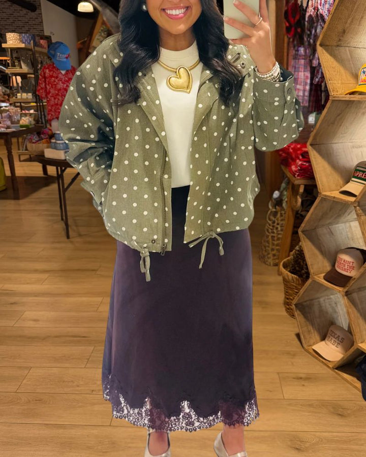 Chic Polka Dot Drawstring Hem Relaxed Jacket - view 4