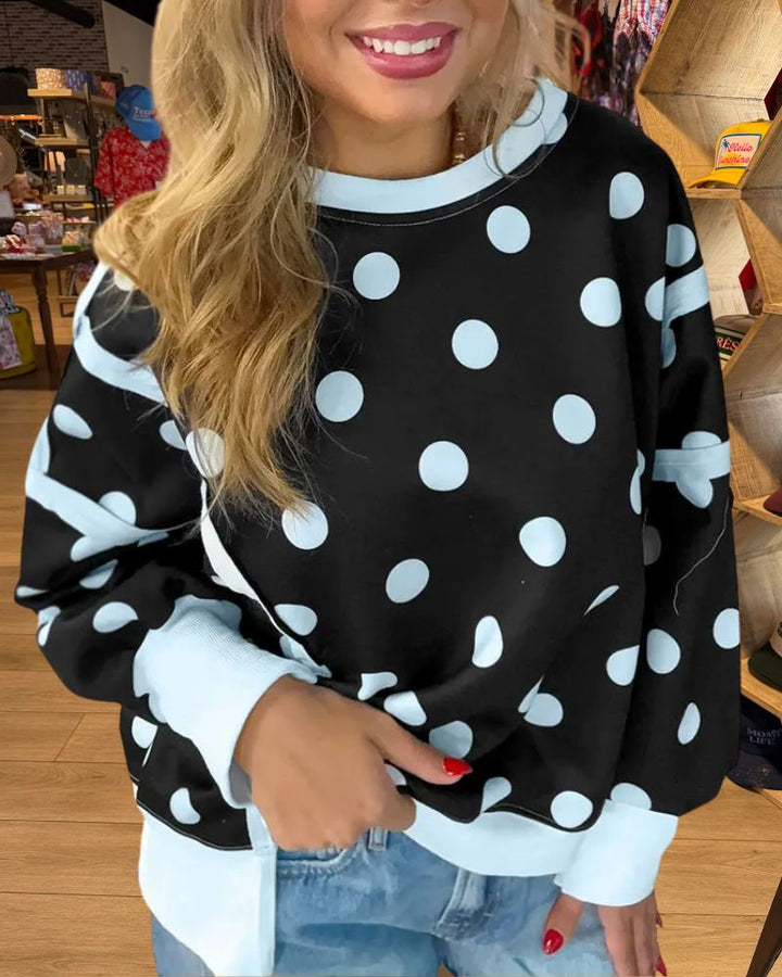 Trendy Polka Dot Contrast Trim Sweatshirt - Black detail